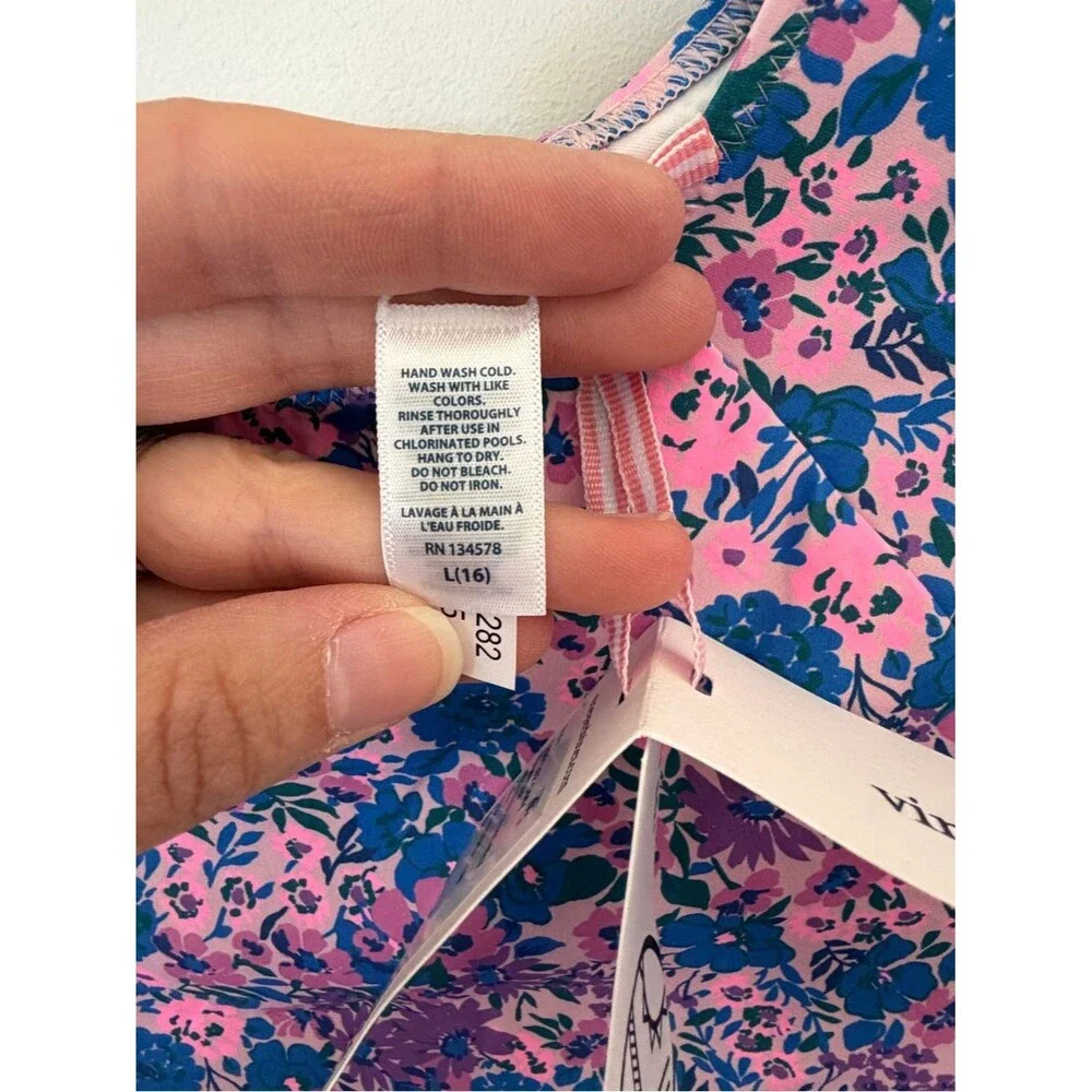 Vineyard Vines Pink & Blue Floral Long-Sleeve One-Piece Swimsuit size large (16)